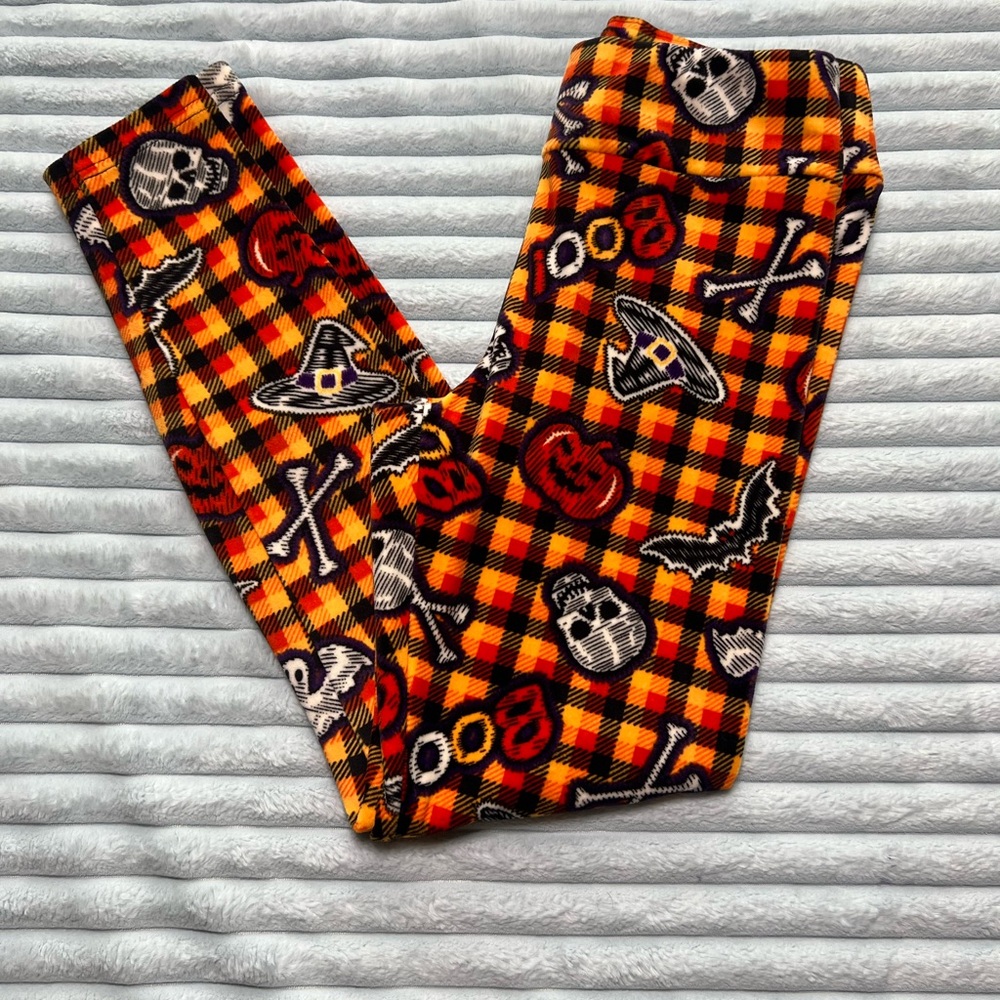 No Boundaries Halloween Plaid Leggings - Orange and Black